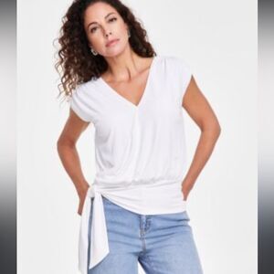NWT I.N.C. International Concepts white Women's Ruched Side-Tie Top Size XXL